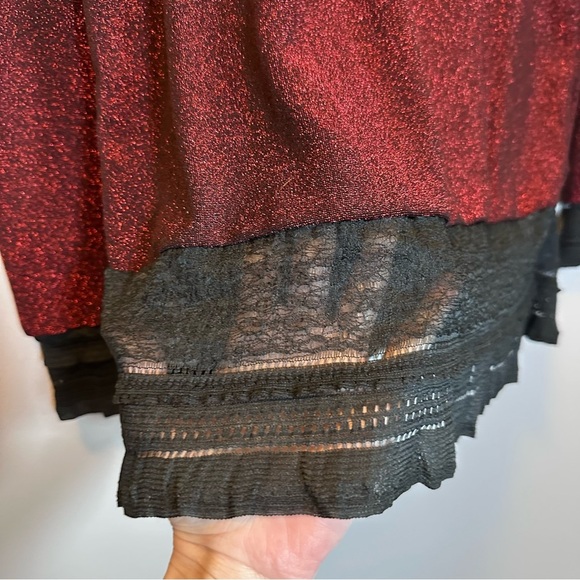 Red glitter shiny blouse trim lace handmade - Picture 4 of 7